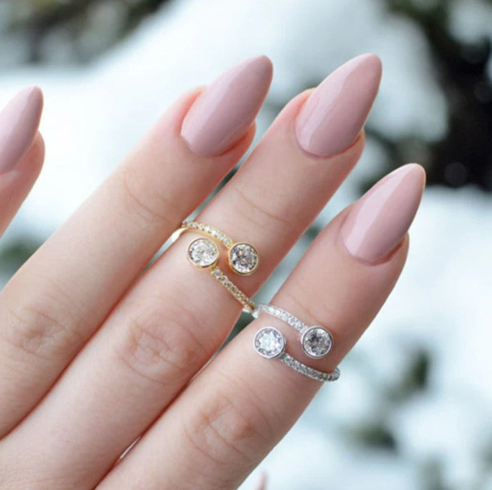 Classique Sterling Silver Double Bezel CZ Twist Ring
